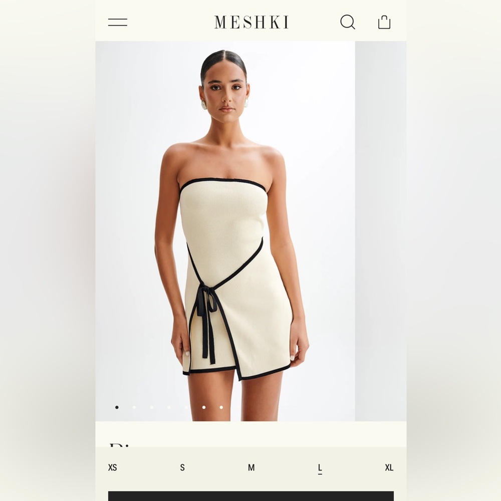 Meshki Cream Strapless Mini Dress with Black Trim